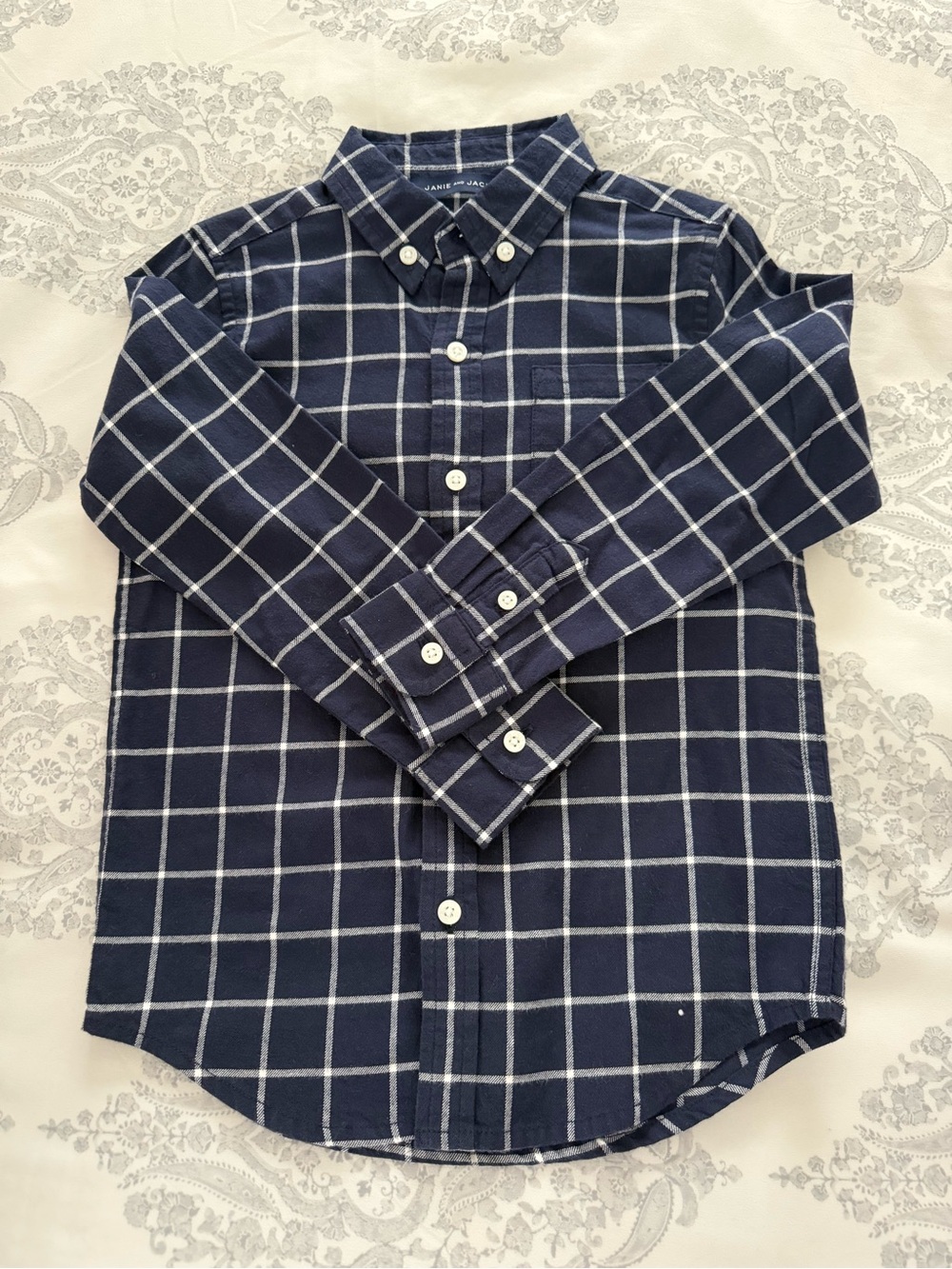 Janie and Jack Navy Windowpane Button-Down Shirt